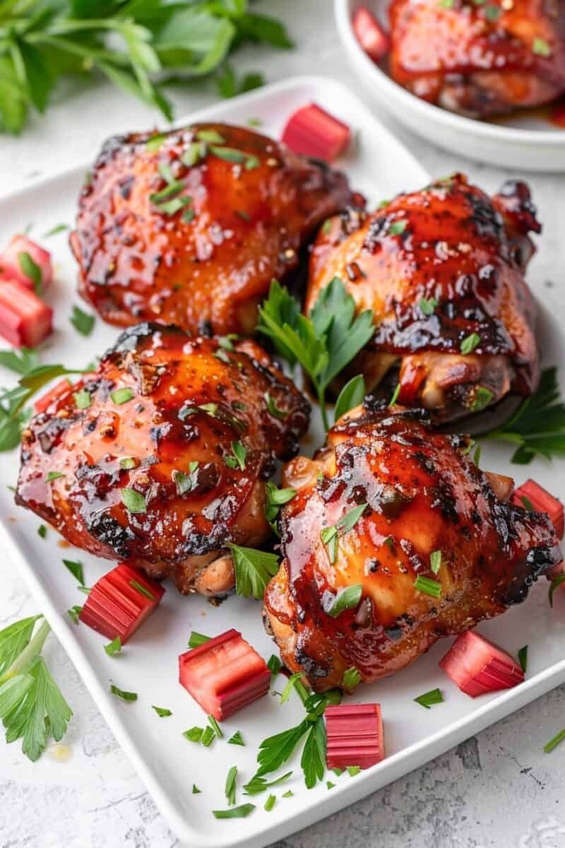 Poulet grillé et sauce BBQ à la rhubarbe
