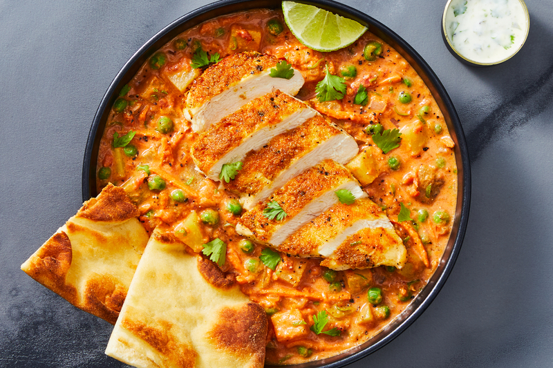 Roasted Organic Chicken Breasts with Potato-and-Vegetable Curry