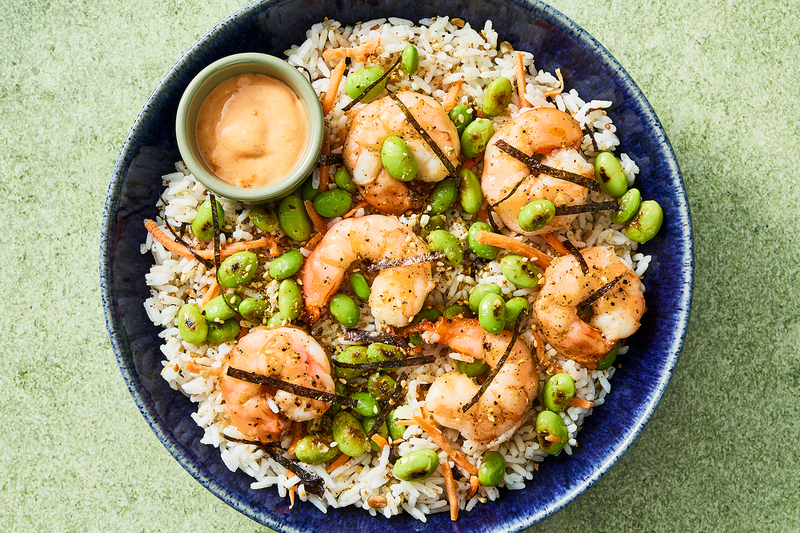 Bols aux crevettes et aux edamames façon asiatique