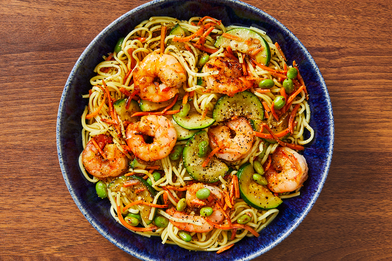 Saucy Honey-Soy Shrimp and Noodles