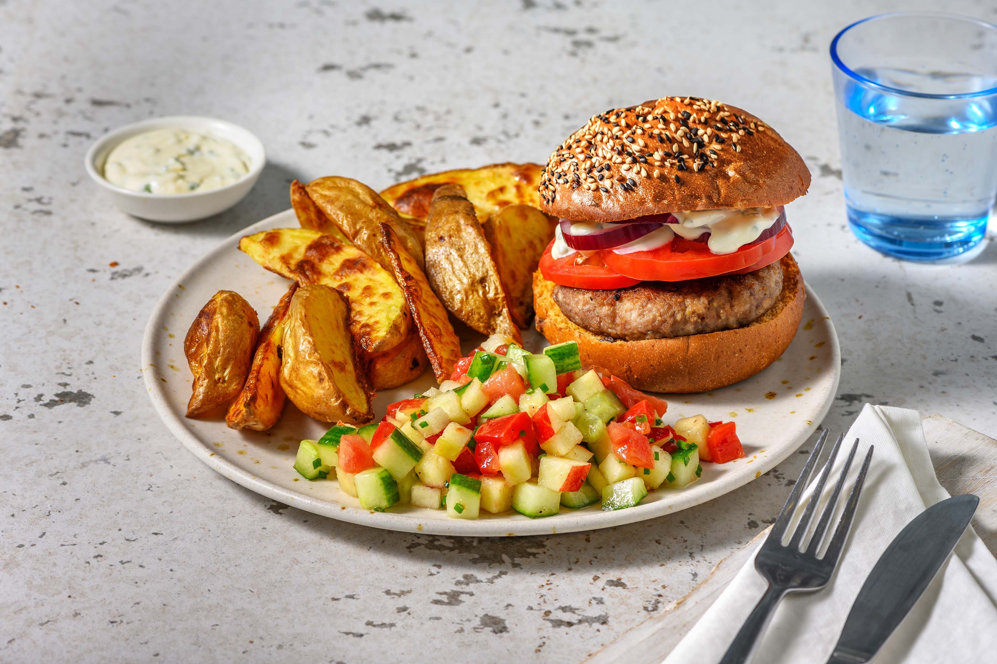 50-50 burger op een wortelbroodje