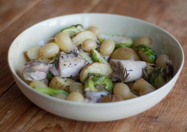Oven Baked Chicken with Grapes & Brussels Sprouts