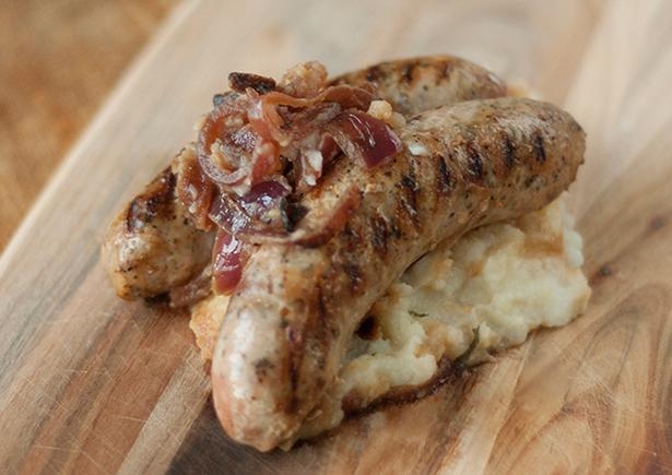 Toulouse Sausages with Mash & Thyme Onion Gravy