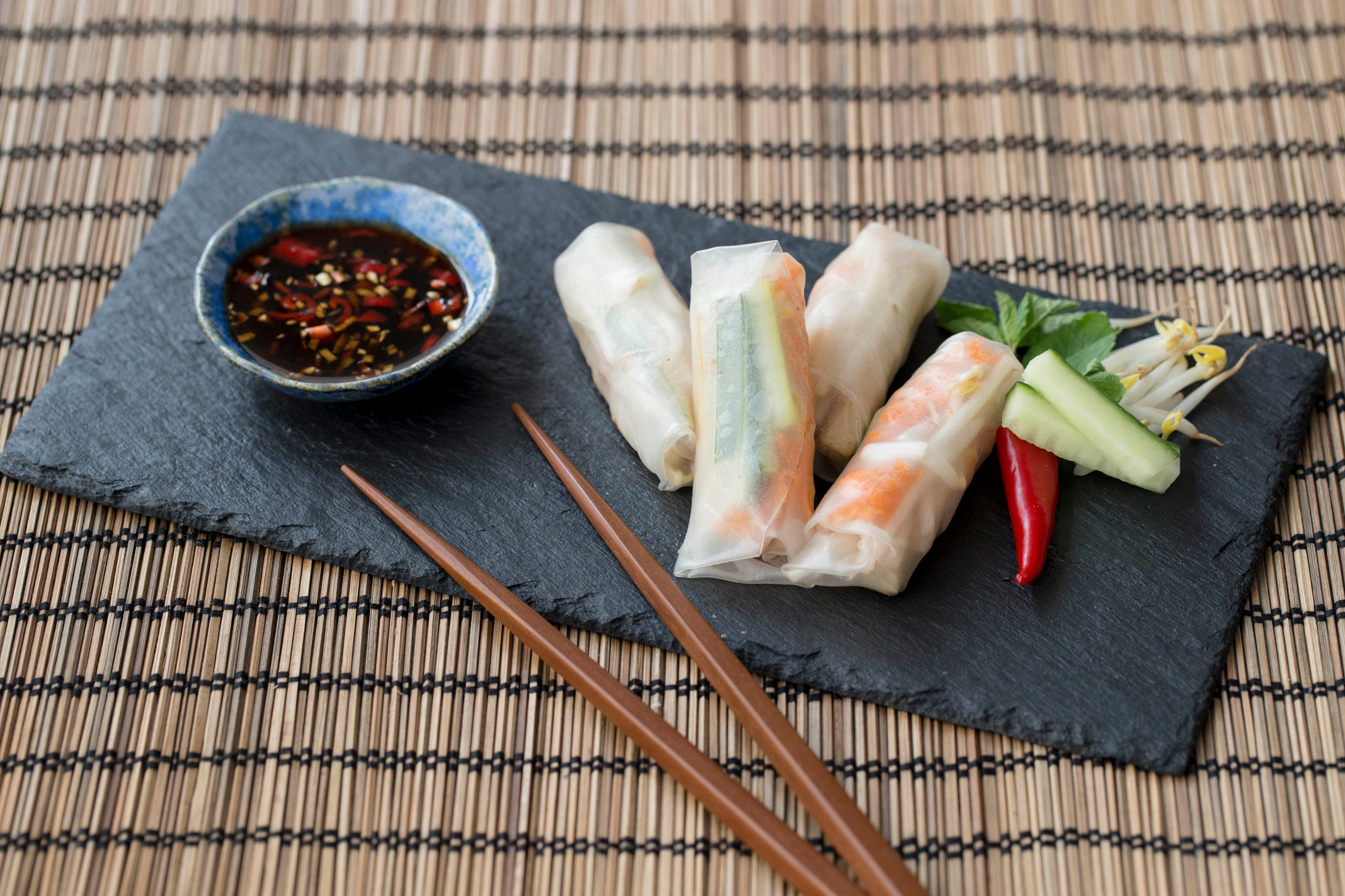 Tofu Rice Paper Rolls with Chilli Soy Dressing