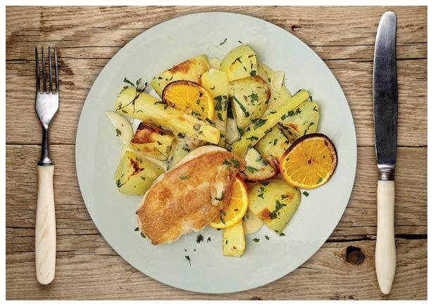 Delikate Hähnchenbrust auf feinen Orangenscheiben 