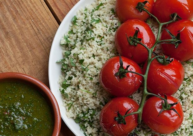 Roast Tomato with Feta and Chermoula Couscous