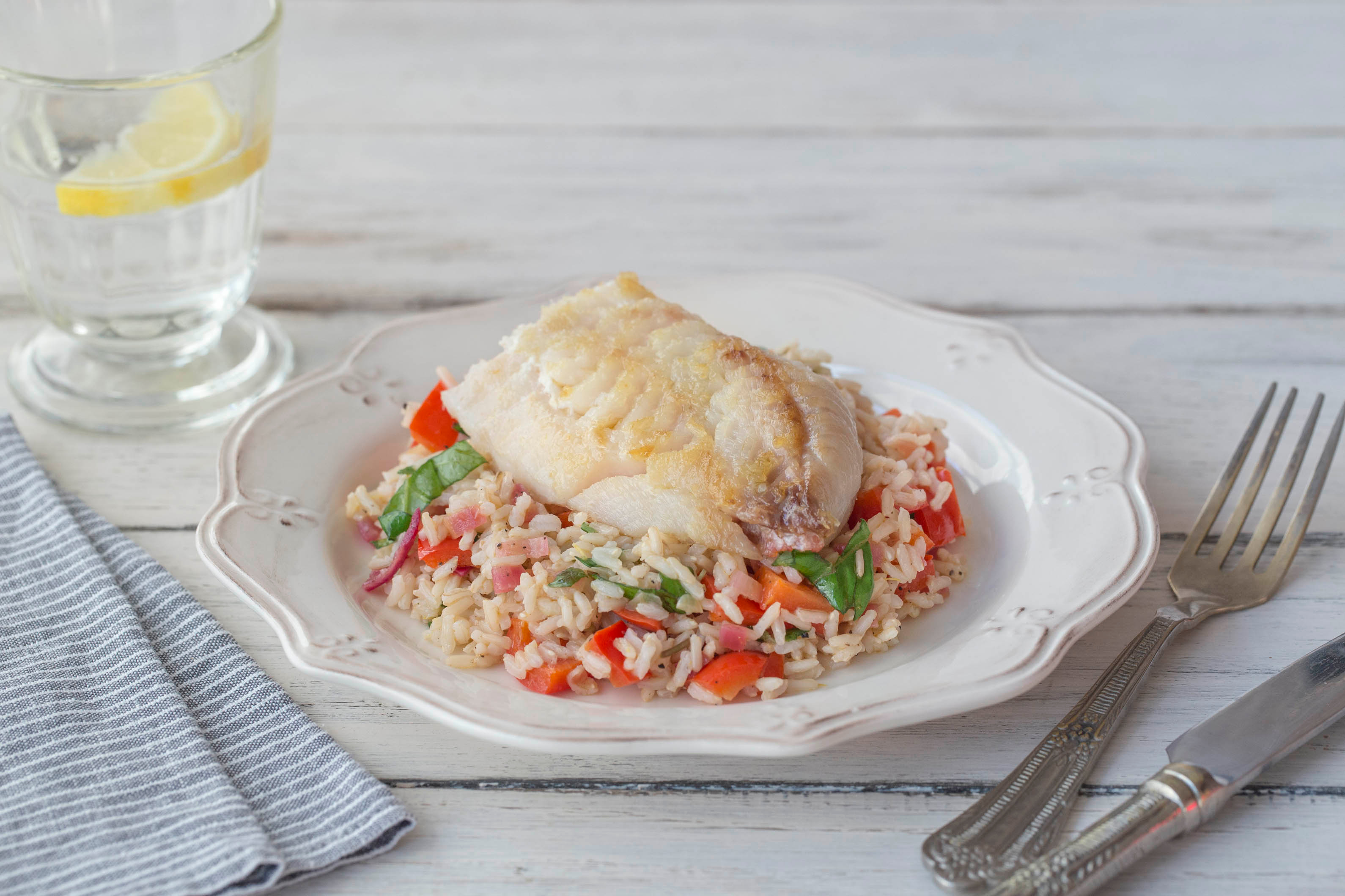 Pan Seared Barramundi with Brown Rice Salad
