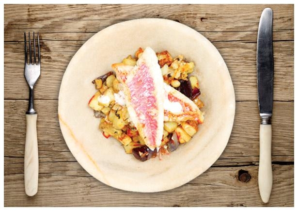 Pan-Fried Red Mullet with Roasted Winter Veg