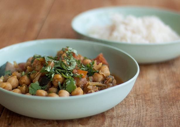 Garam Masala Chickpeas with Eggplant 