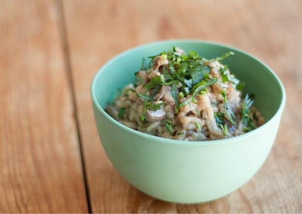Risotto van orzo met gemengde kool en champignons
