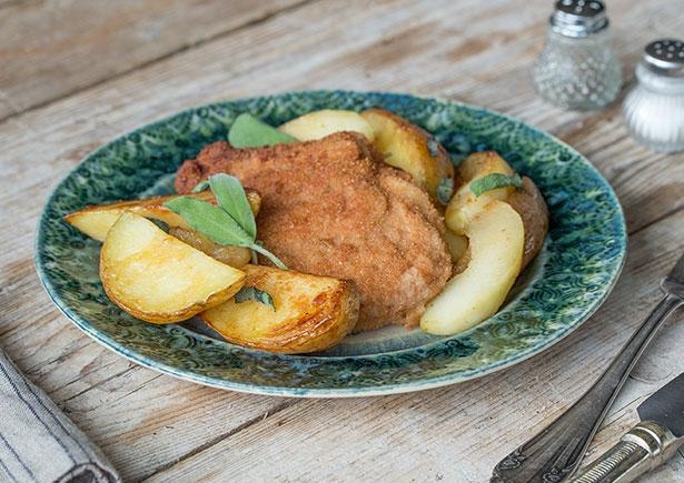 Crumbed Pork with Baked Apple & Sage