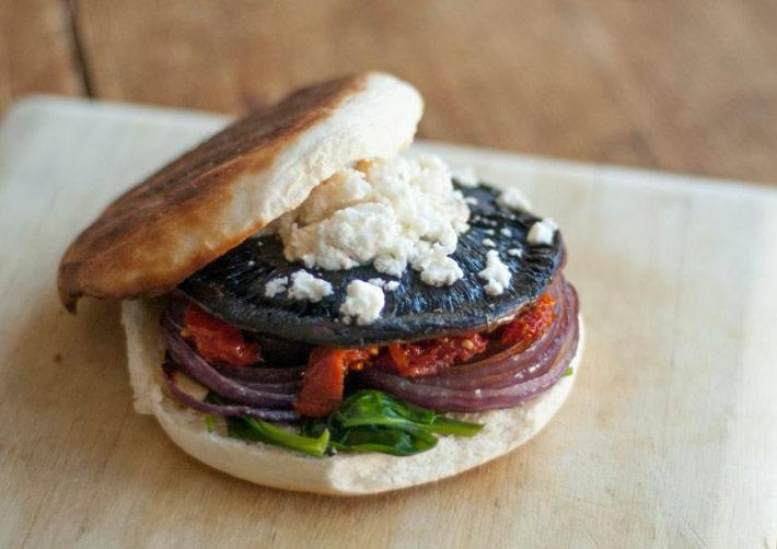 Mushroom Burgers With Feta And Wilted Spinach
