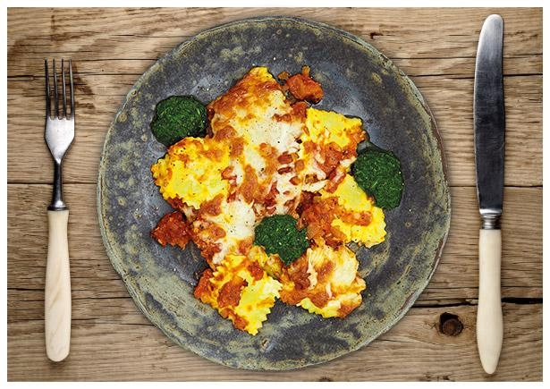 Ricotta-Ravioli-Auflauf in pikanter Tomatensoße