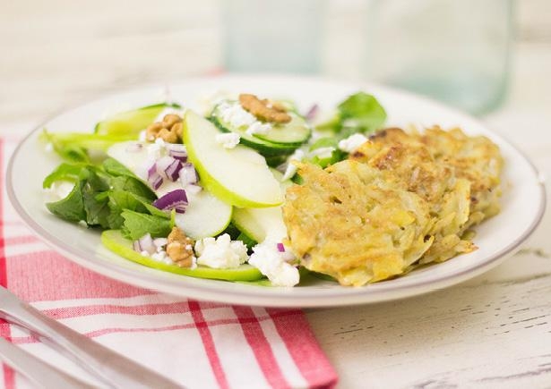 Rösti met geitenkaassalade met groenten