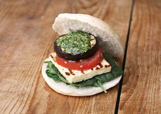 Grilled Eggplant and Haloumi Burgers