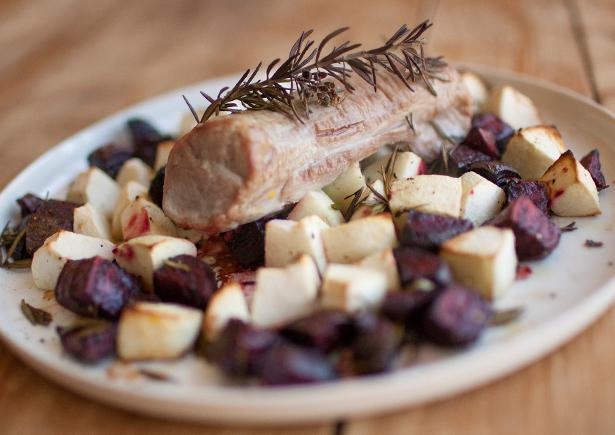 Pork Tenderloin with Baked Apples and Beets