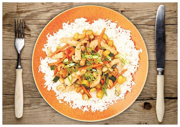 Putenbrust „Süß-Sauer“ mit Zucchini und Karotten 