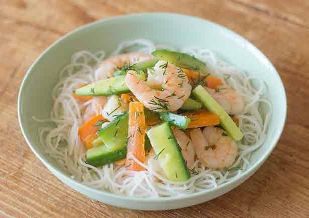 Dill Prawns with Rice Noodles