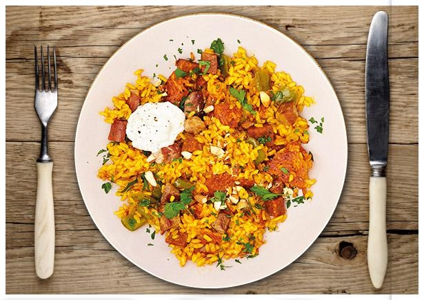 Feurige Schweinelachs Paella 