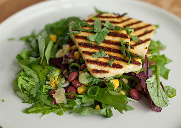 Grilled Haloumi with Corn and Coriander (v)