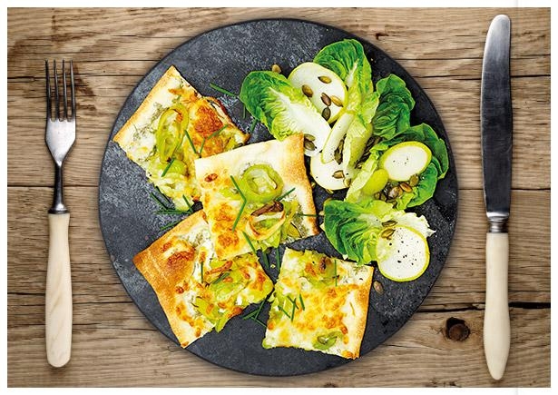 Knuspriger Porree Flammkuchen