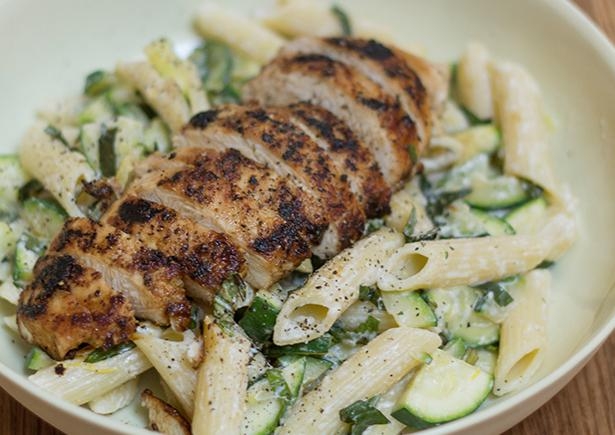 Zesty Chicken with Ricotta & Zucchini Penne
