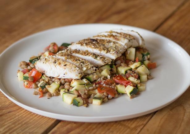 Dukkah Crusted Chicken with Roasted Ratatouille