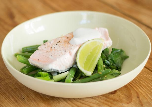 Coconut Poached Salmon with Asian Greens