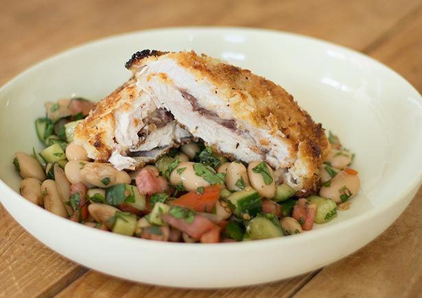 Olive Stuffed Chicken Breast with Greek Butter Bean Salad