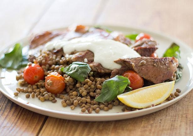 BBQ Lamb with Basil Lentil Salad