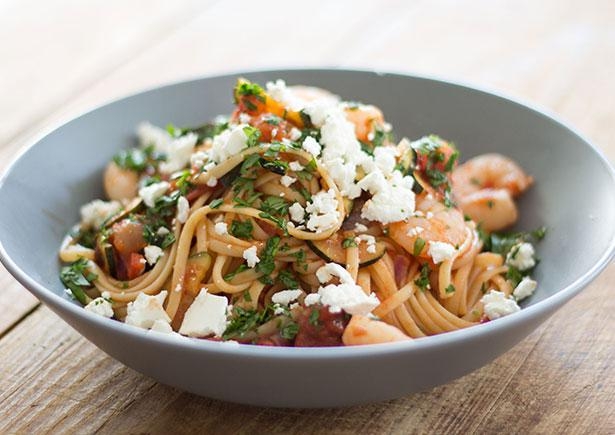 Chilli Prawn Linguine with Zucchini & Fetta