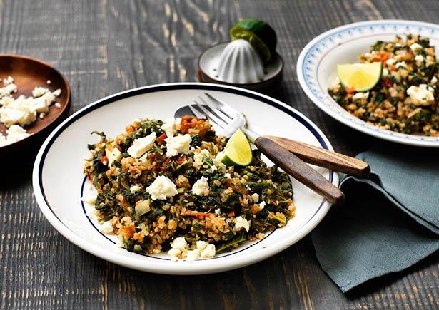 Bulgur met Hollandse boerenkool, feta en knapperige amandelen