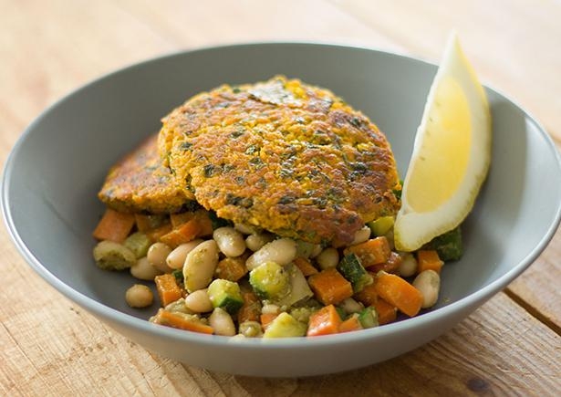 Pumpkin Hashbrowns with Pesto Vegetables (v)