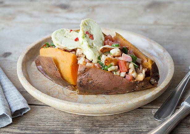 Baked Sweet Potato with Haloumi & Spiced Butter