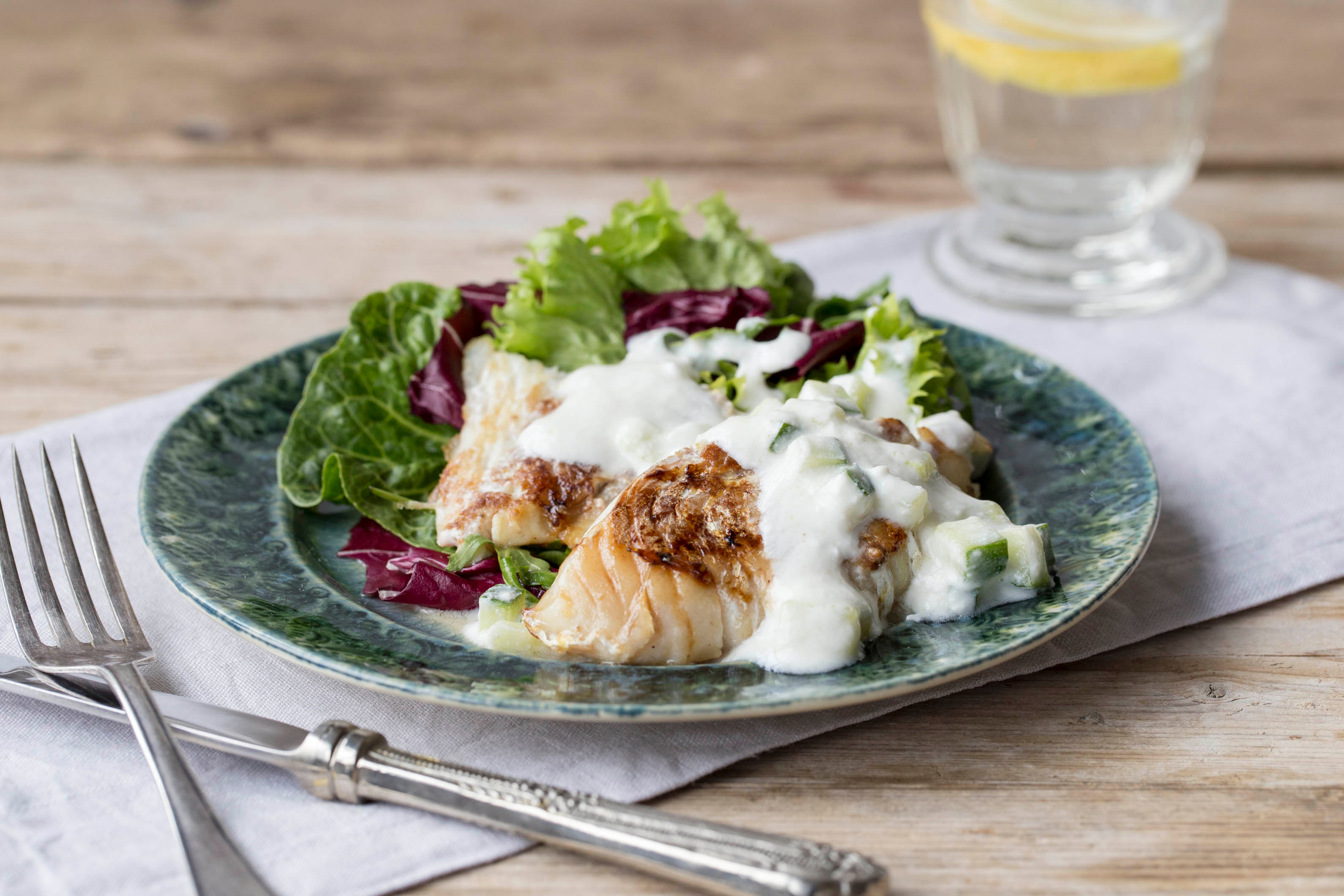 Cupid's Grilled Fish with Cucumber Raita