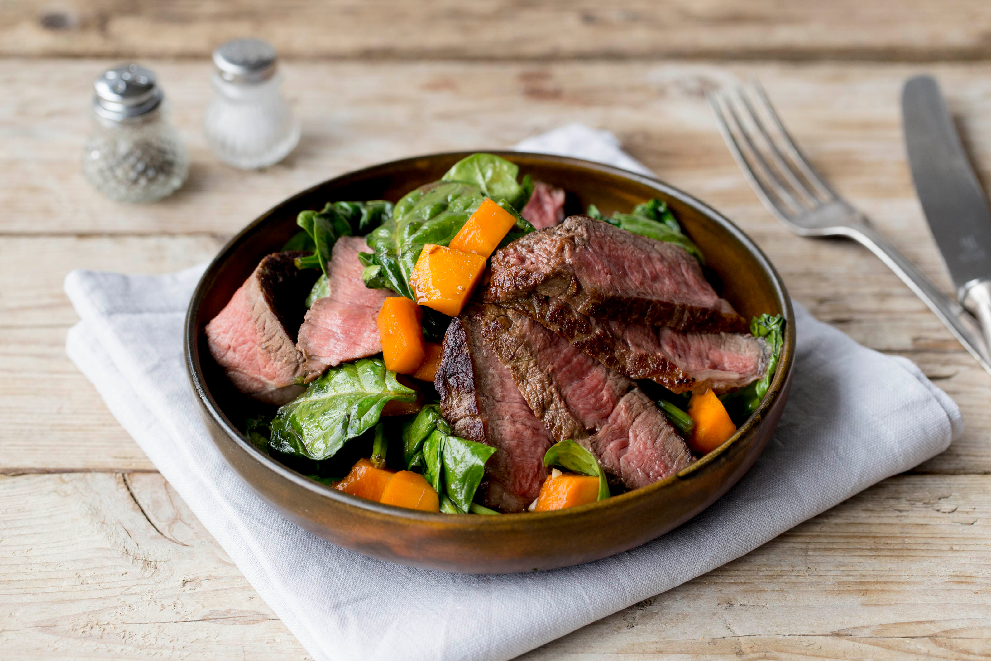Hearty Steak with Pumpkin & Spinach Salad