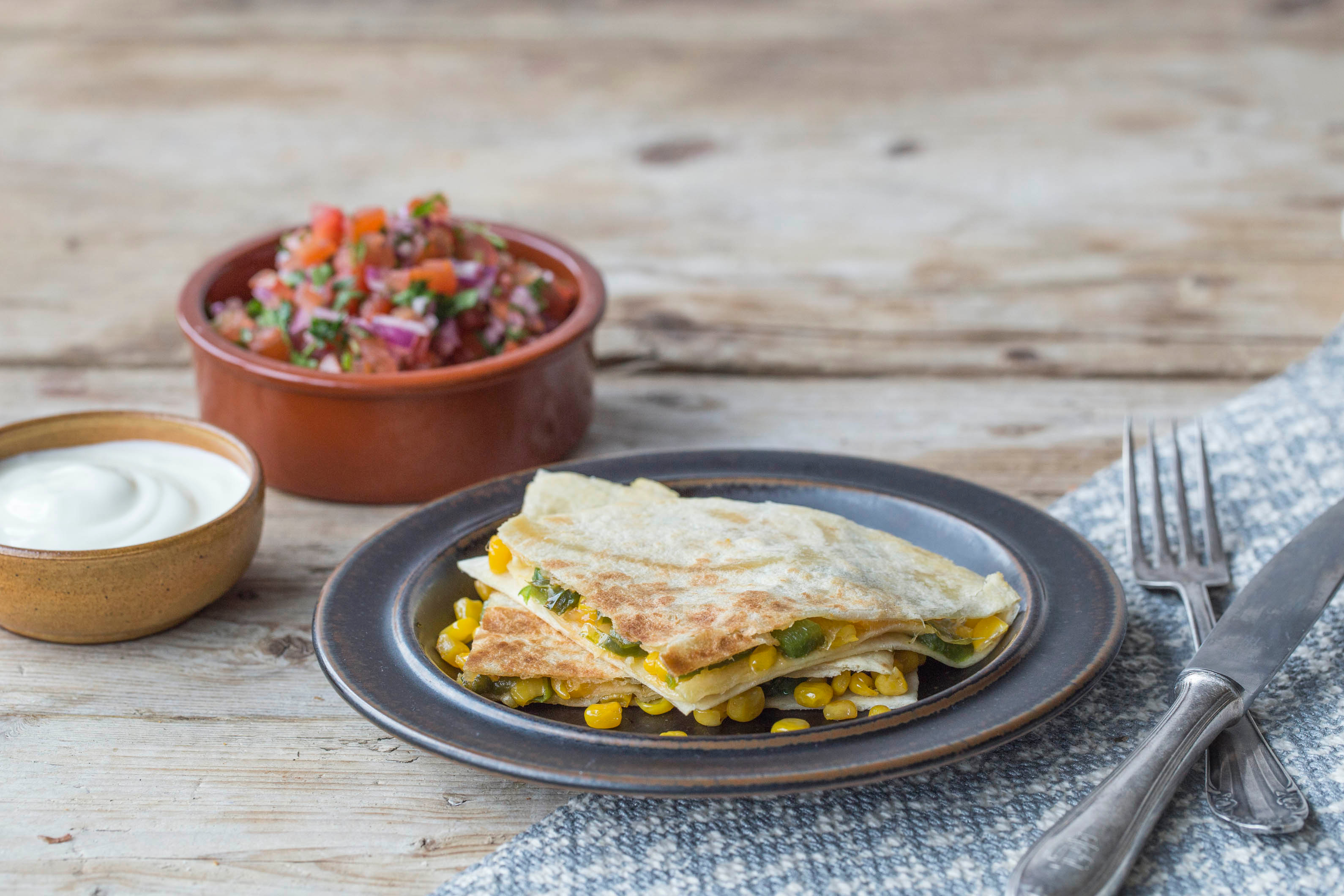 Paprika-Zuckermais-Quesadillas