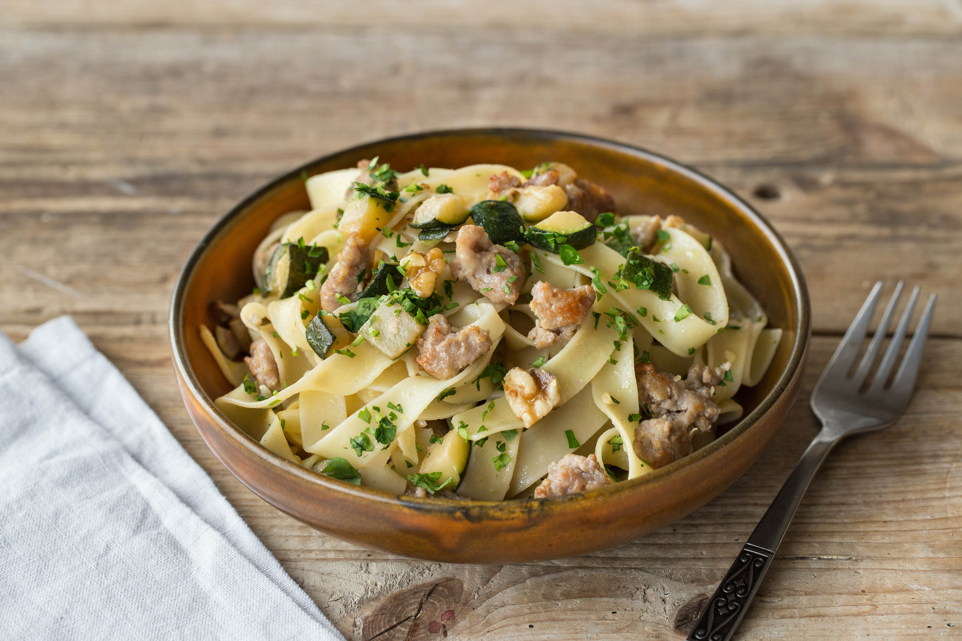 Super Quick Pork, Walnut and Lemon Fettuccine