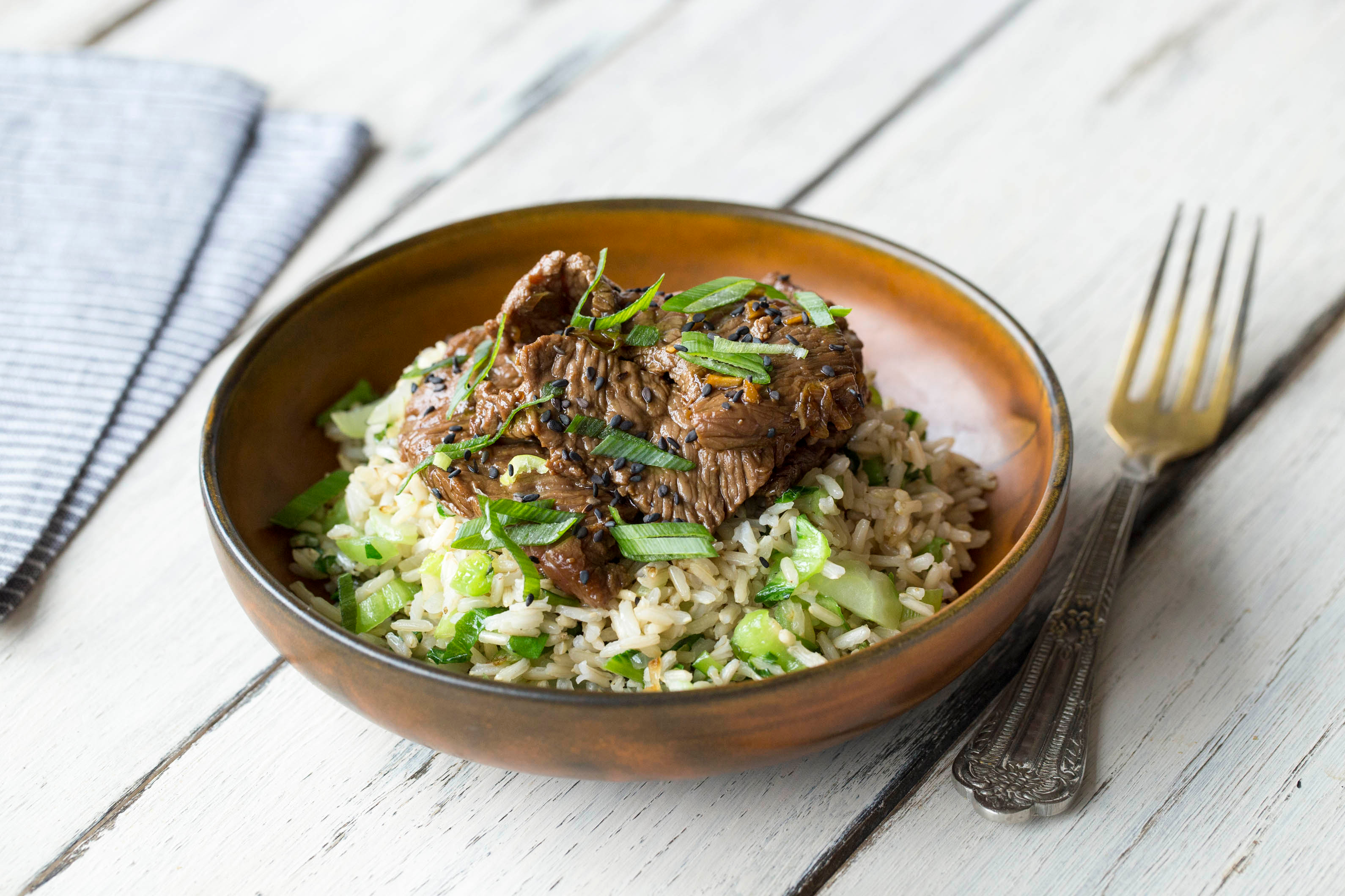 Black Sesame Teriyaki Beef with Bok Choy