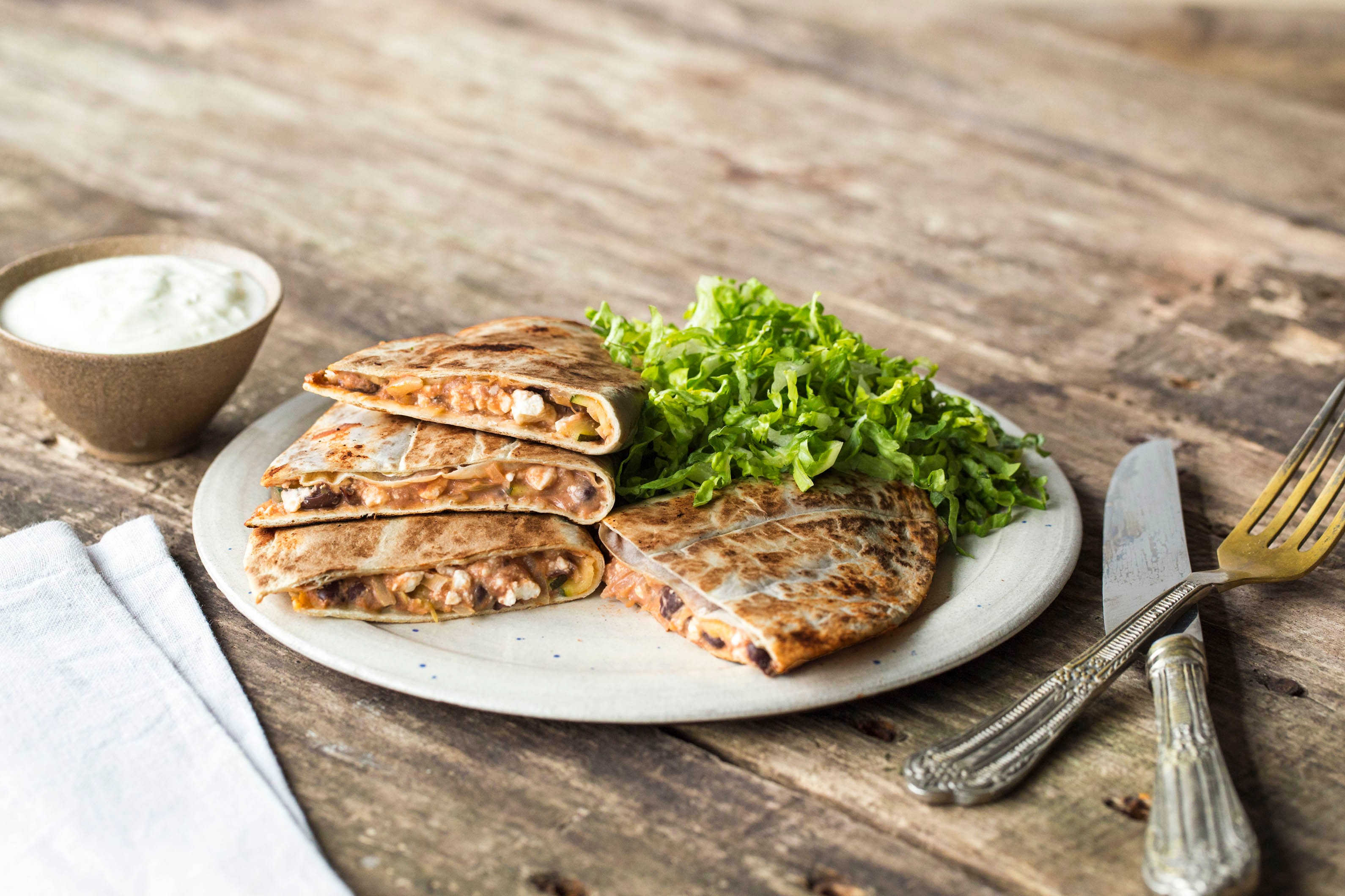 Courgette, Jalapeño and Black Bean Quesadillas