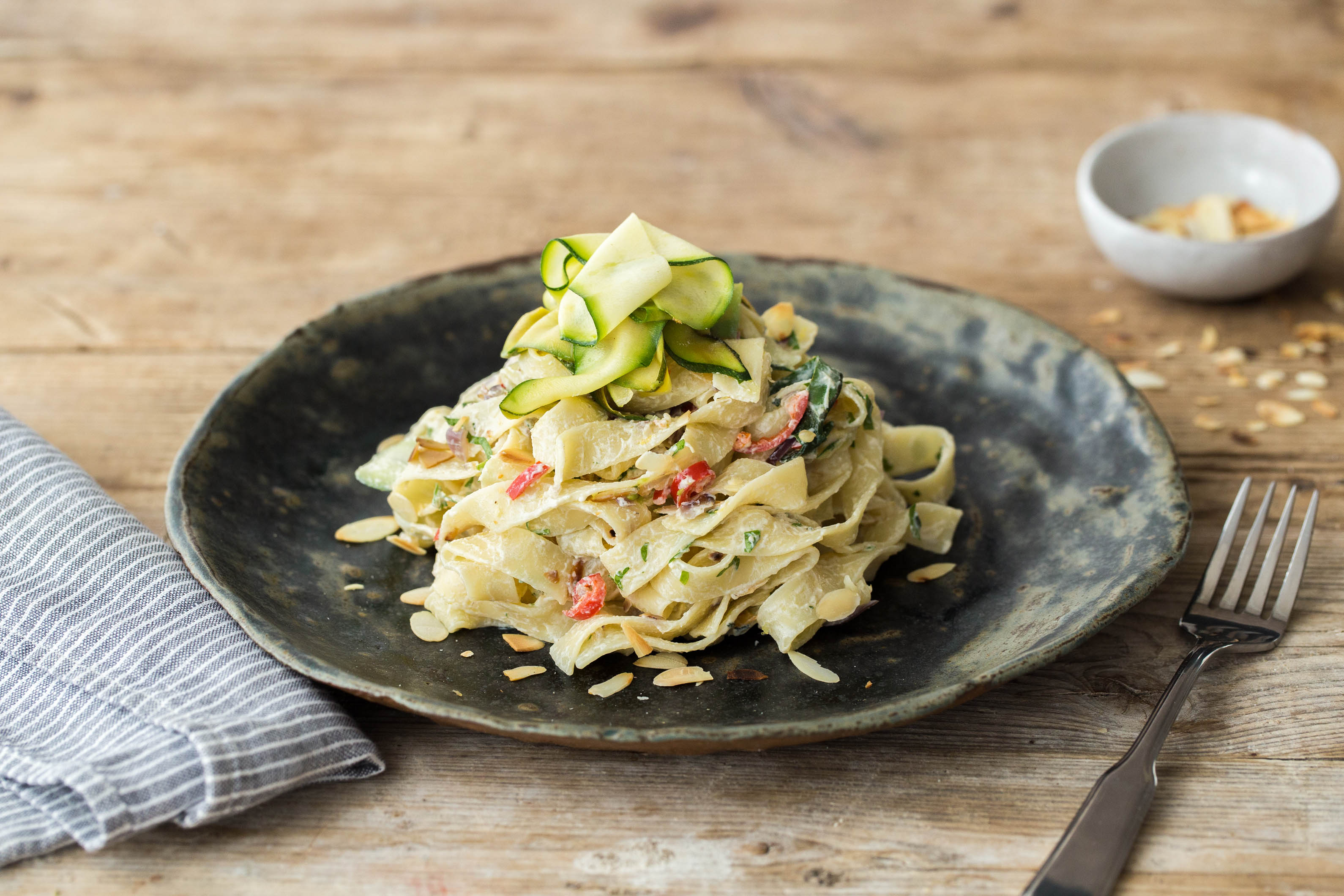 Fettuccine with Herbed Ricotta & Toasted Almonds