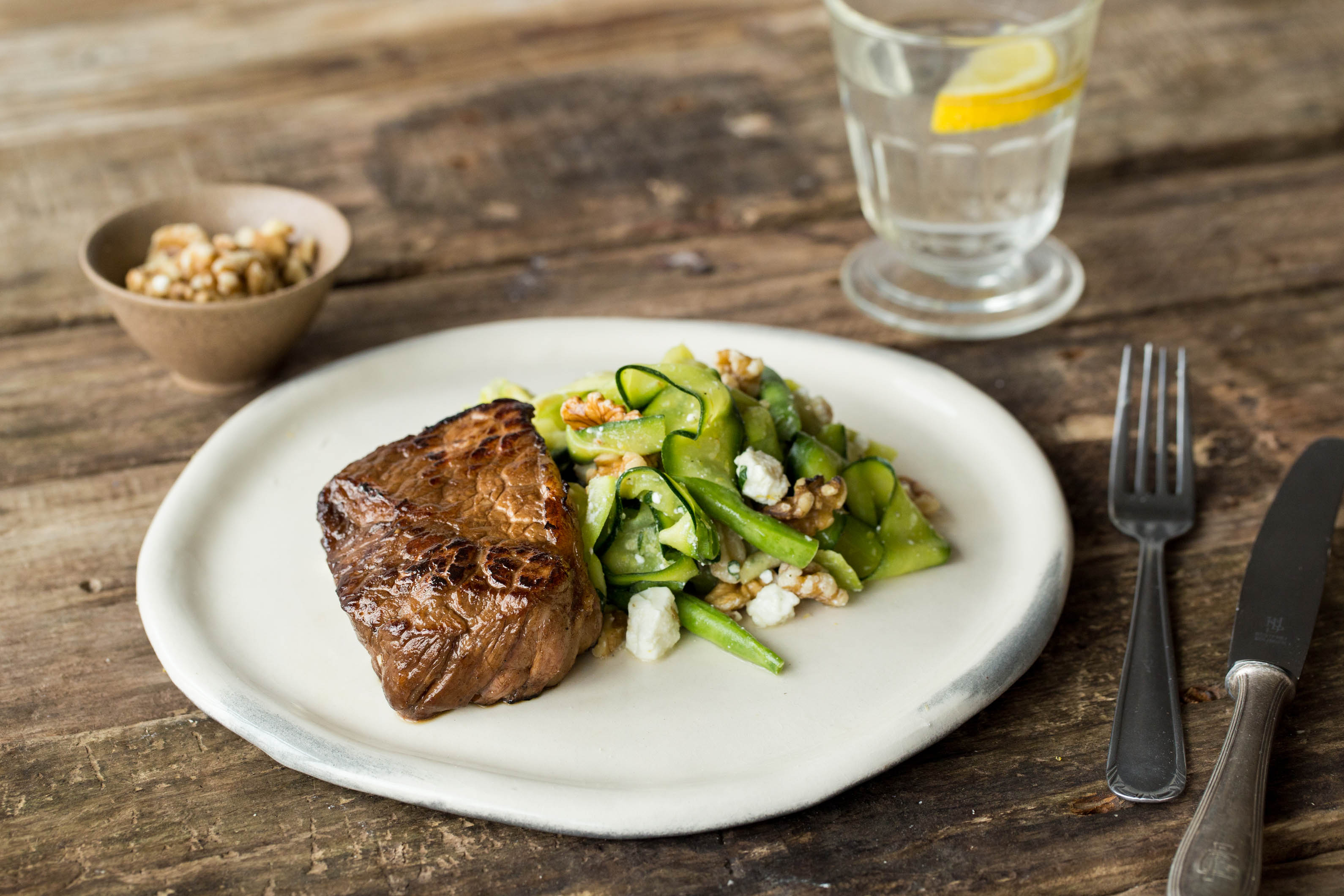 Balsamic Beef with Zucchini & Bean Salad