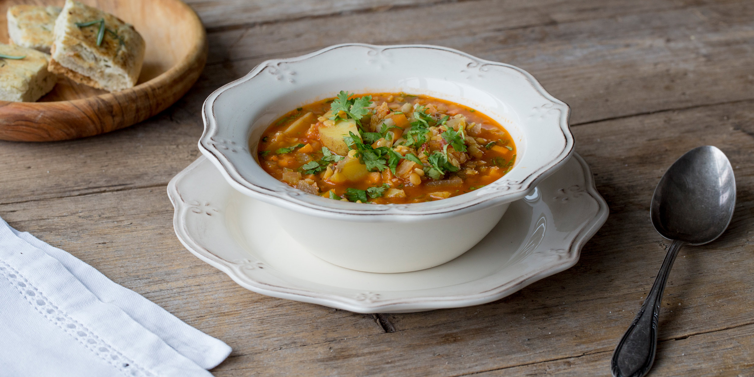 Fresh, Homemade Carrot, Pancetta and Lentil Soup