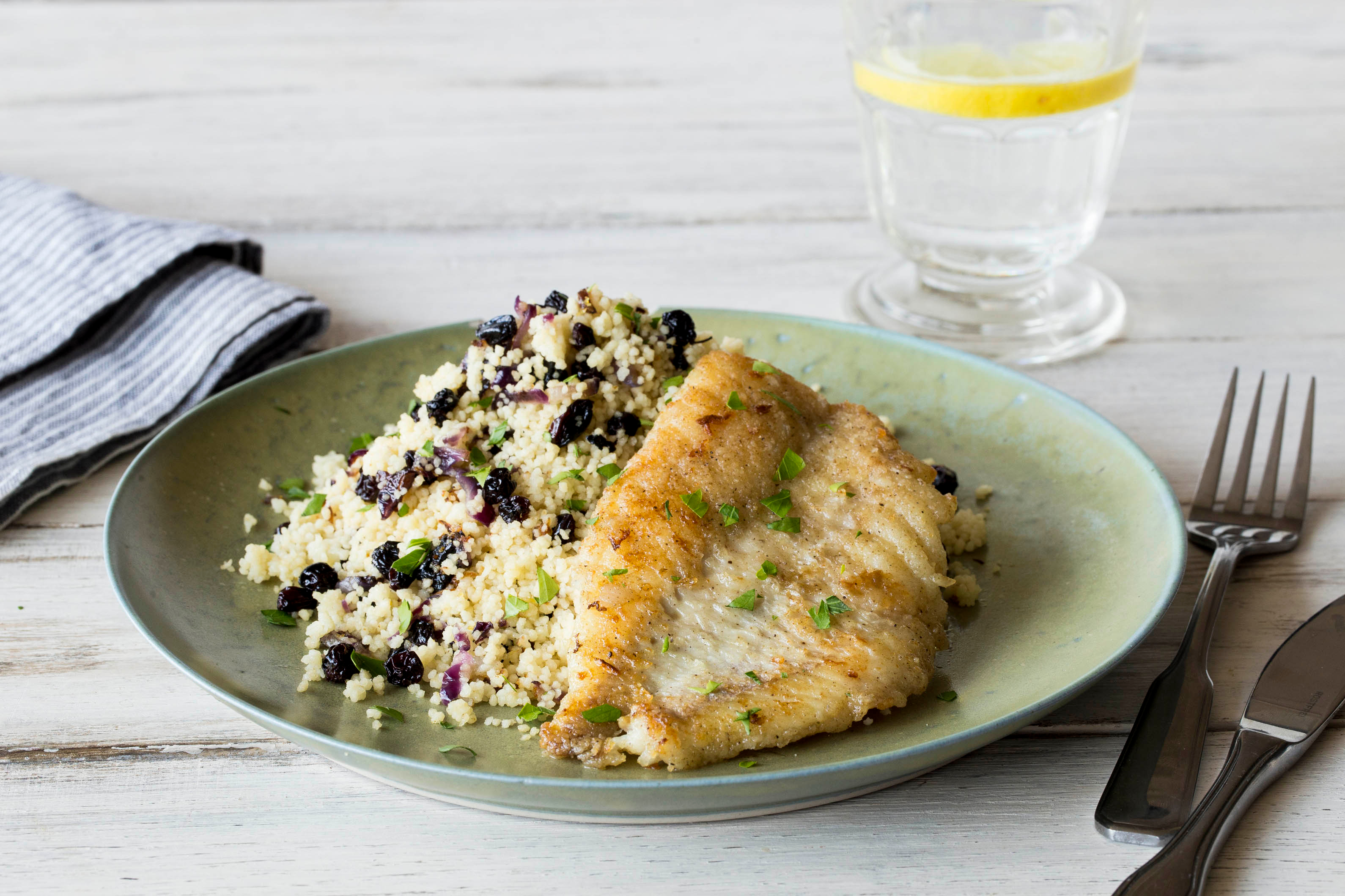 Pan-Fried Fish with Zesty Currant Couscous