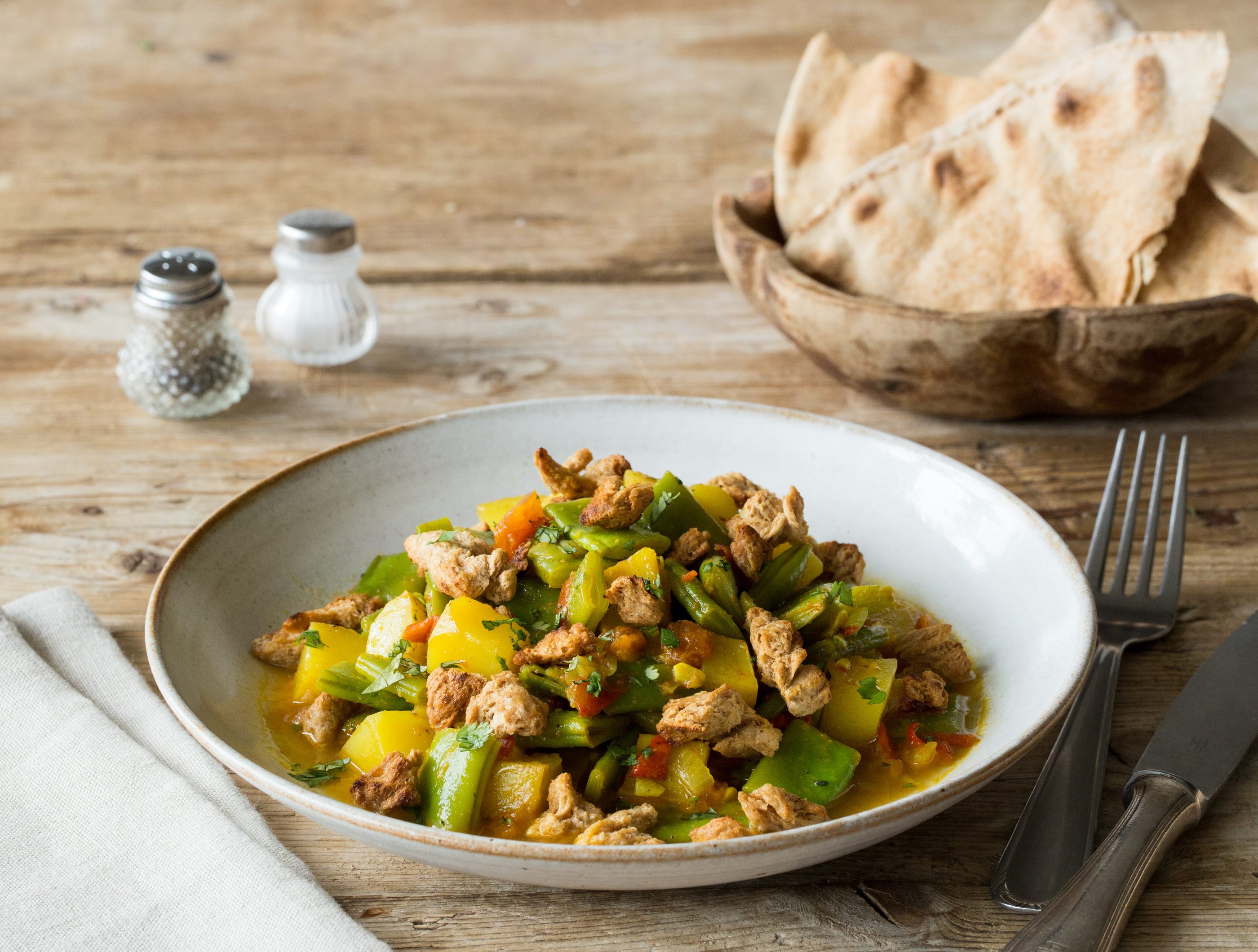 Roti met kruidige vegetarische reepjes