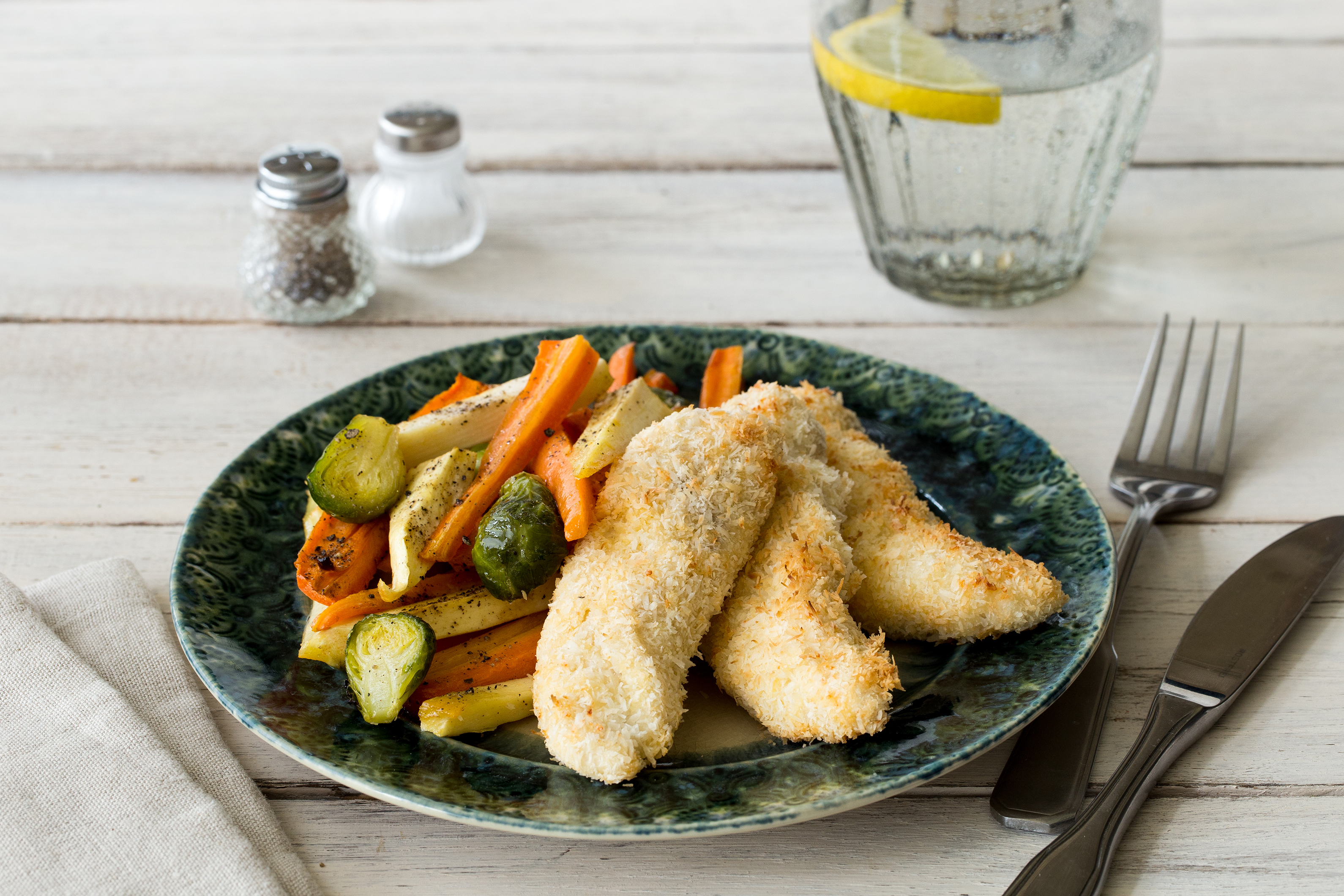 Coconut Chicken with Honey Roasted Vegetables