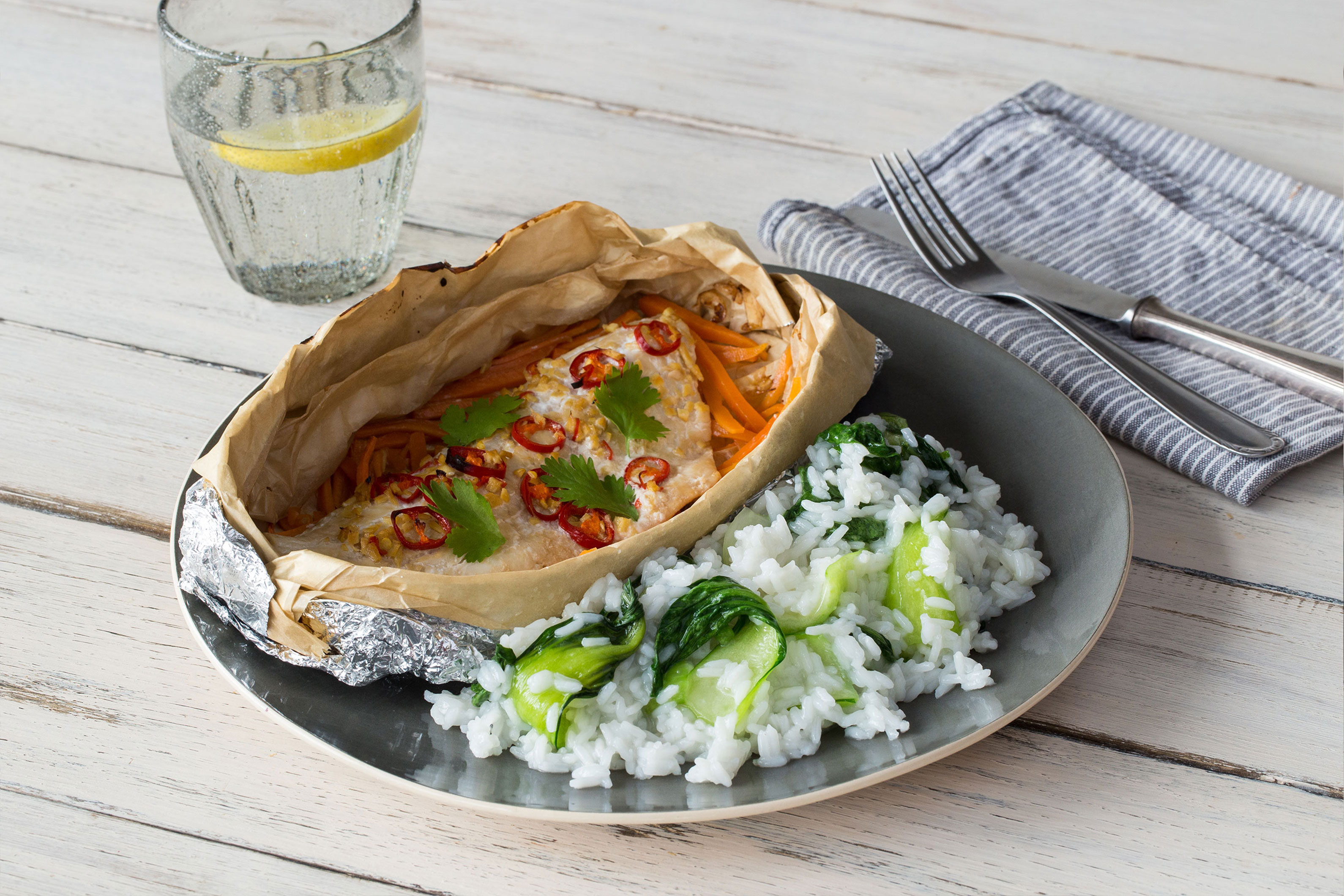 Ginger & Soy Barramundi Papillotes with Asian Greens