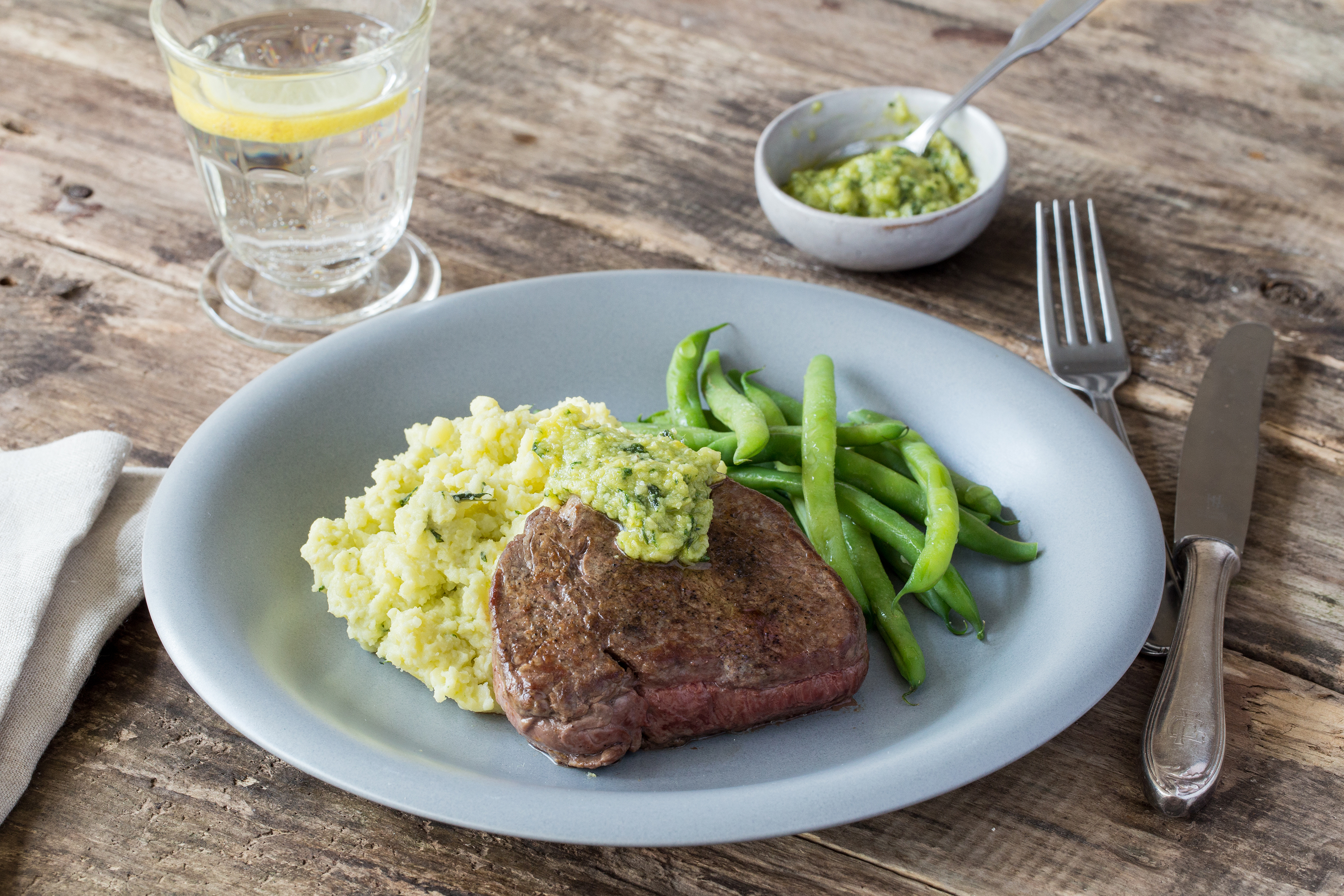 Rump Steak with Pesto Mash