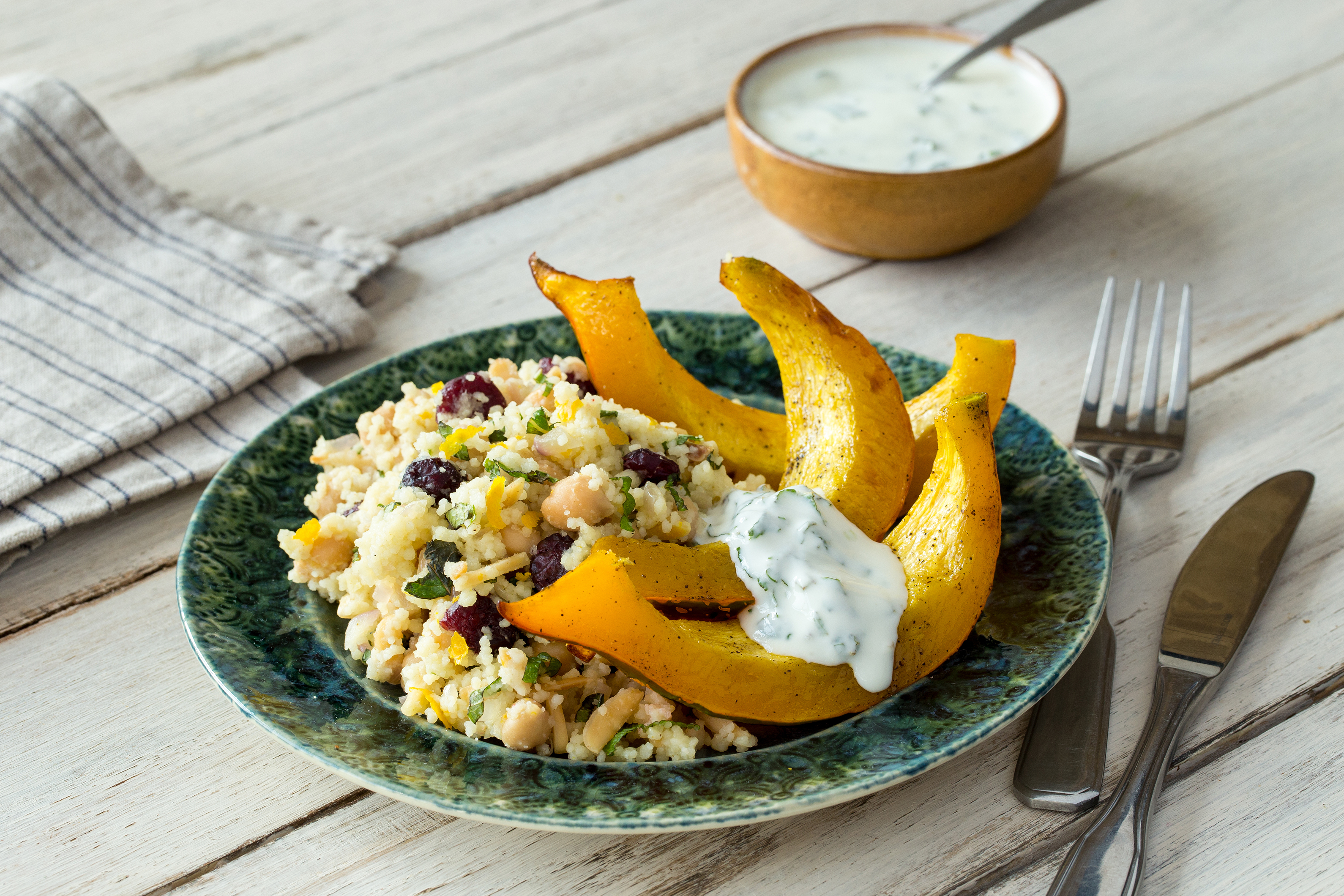 Roast Pumpkin Crescents with Jewelled Couscous