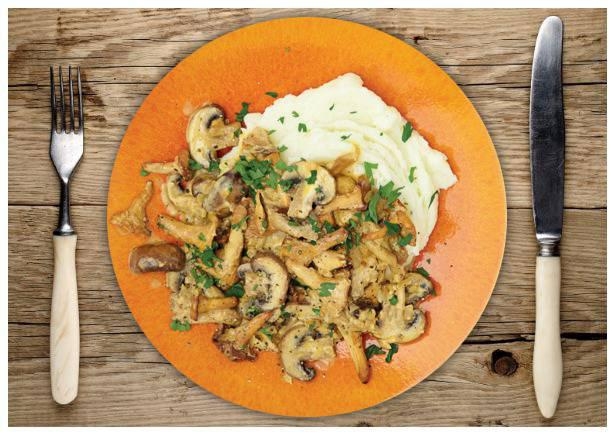 Drei-Pilz-Stroganoff in feiner Crème fraiche-Soße